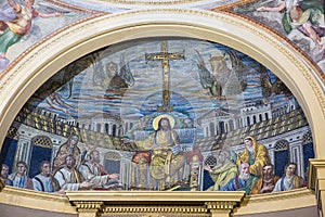 Apse mosaic inside the church Santa Pudenziana, Rome, Italy